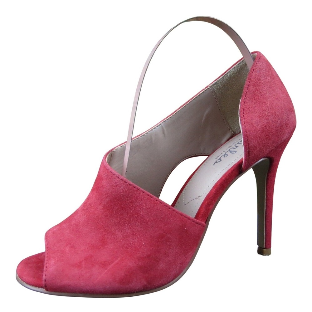 Charles Raile Women's 5.5 Red Suede Peep-Toe Heels Leather Dress Shoe